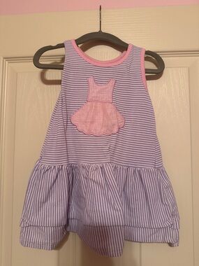 Jelly Beans Lavender and Pink Striped Dress with Pink Applique